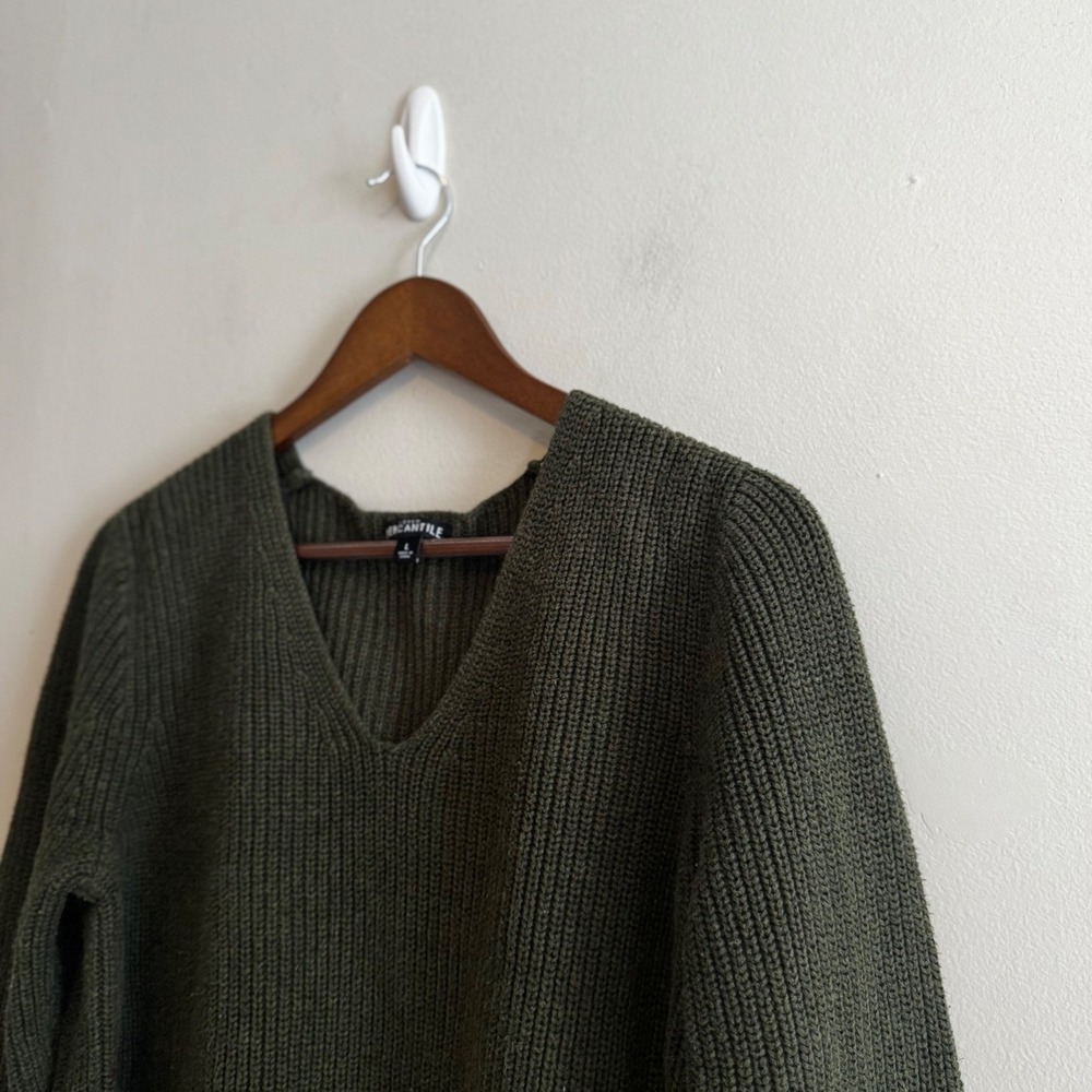 J.Crew Women's Lg Mercantile Green V-Neck Knit Sweater 100% Cotton Fall Staples - Picture 4 of 5
